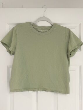 American Eagle Sage Green Cropped Crewneck Tee